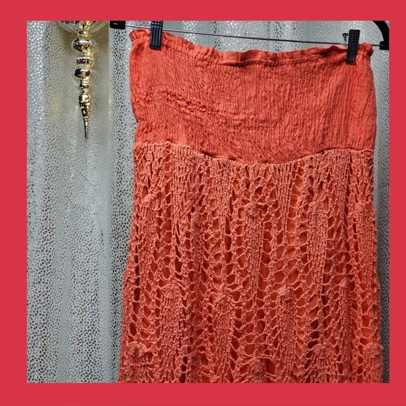 Amazing Tangerine Crochet Midi Skirt - Picture 8 of 8